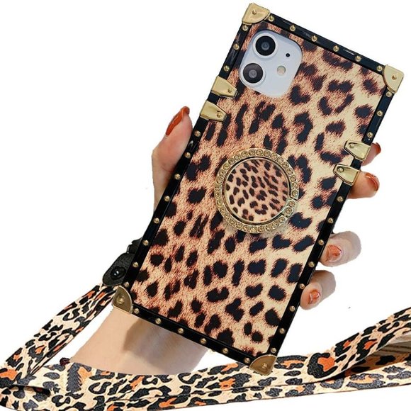 Leopard Printing Metal Corner Square iPhone Case - Picture 1 of 12
